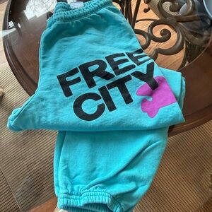 freecity Teal Jogger Bottoms with Pink Accent